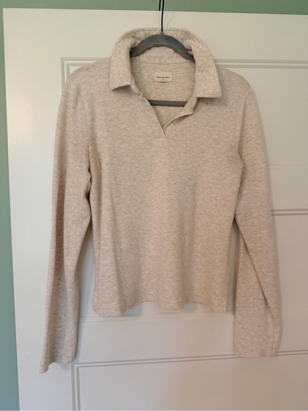 Thread & Supply Light Beige Polo-Neck Long Sleeve Top